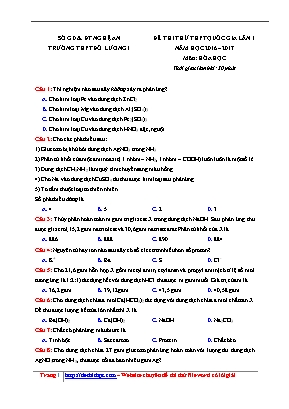 Đề thi thử THPT Quốc gia môn Hóa học lần 1 - Năm học 2016-2017 - Trường THPT Đô Lương 1 (Có đáp án)